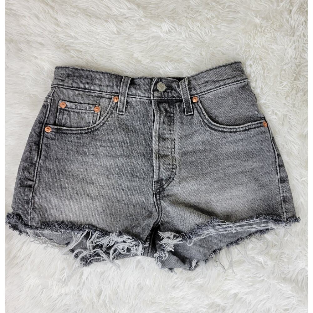 Levis 501 Original‎ High Rise Grey Denim Cut Off Shorts Size W25 Button Fly